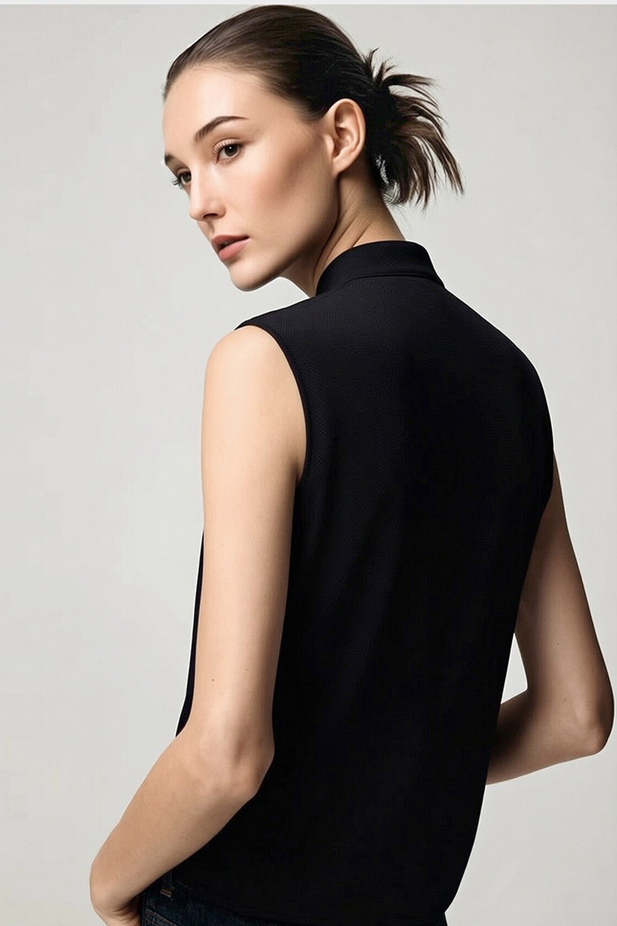 One-Button Sleeveless Chiffon Top