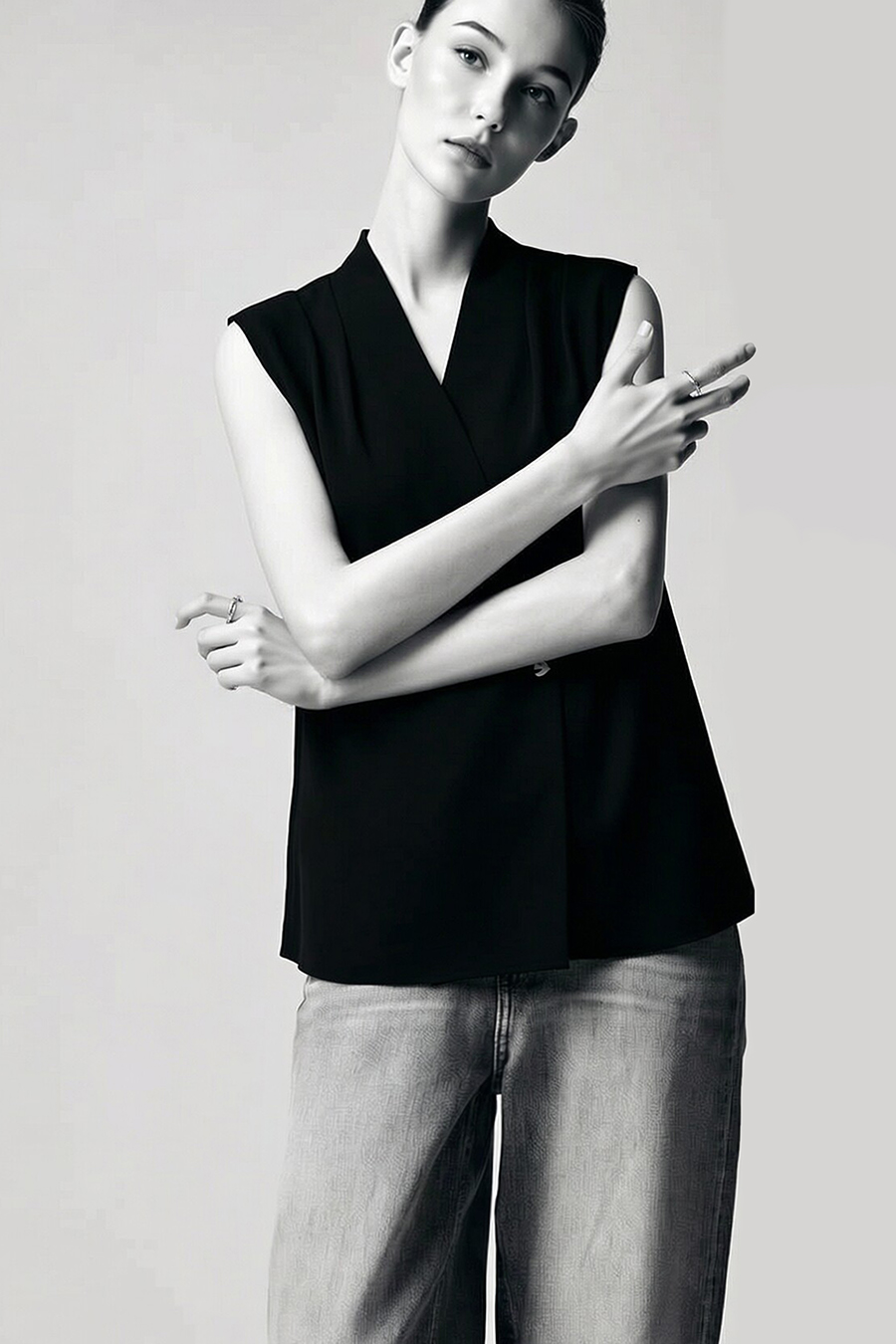 One-Button Sleeveless Chiffon Top