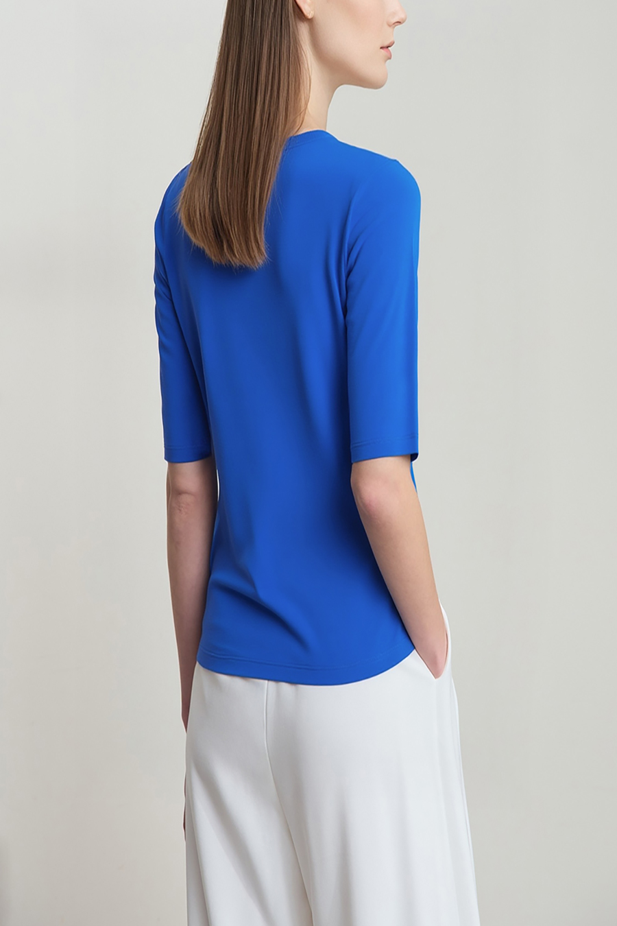 Crew Neck Three-quarter Sleeve Stretch Cotton T-shirt|AMII
