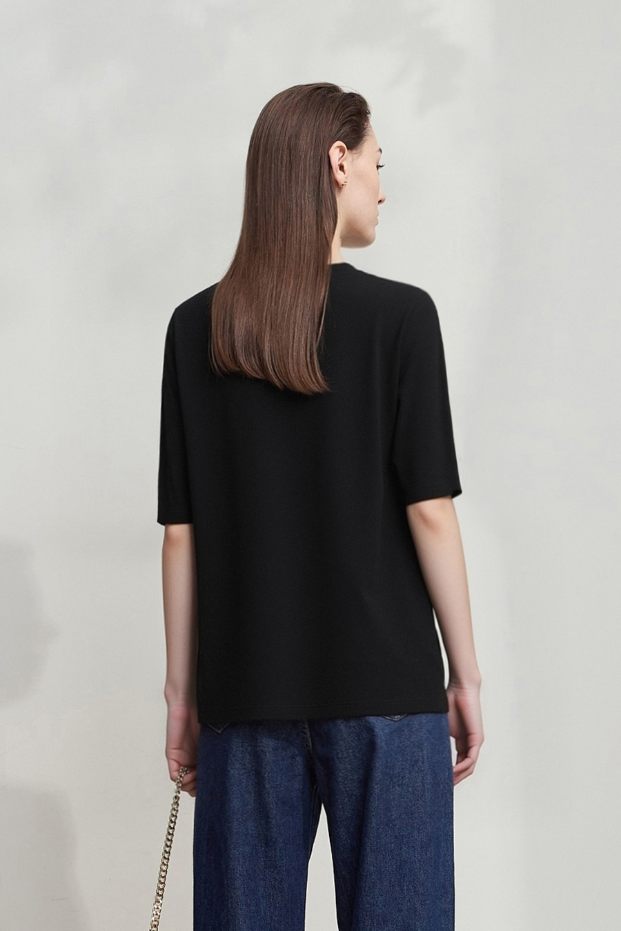 Crew Neck Three-quarter Sleeve Stretch Cotton T-shirt|AMII