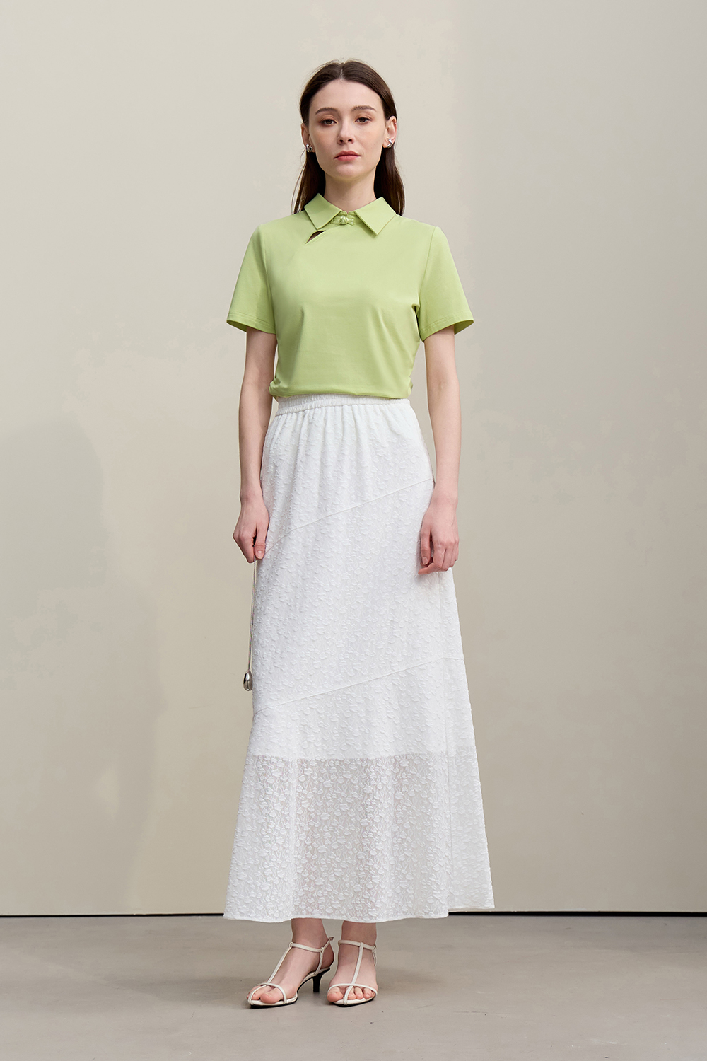 Lapel Frog Button Cotton Stretch T-shirt