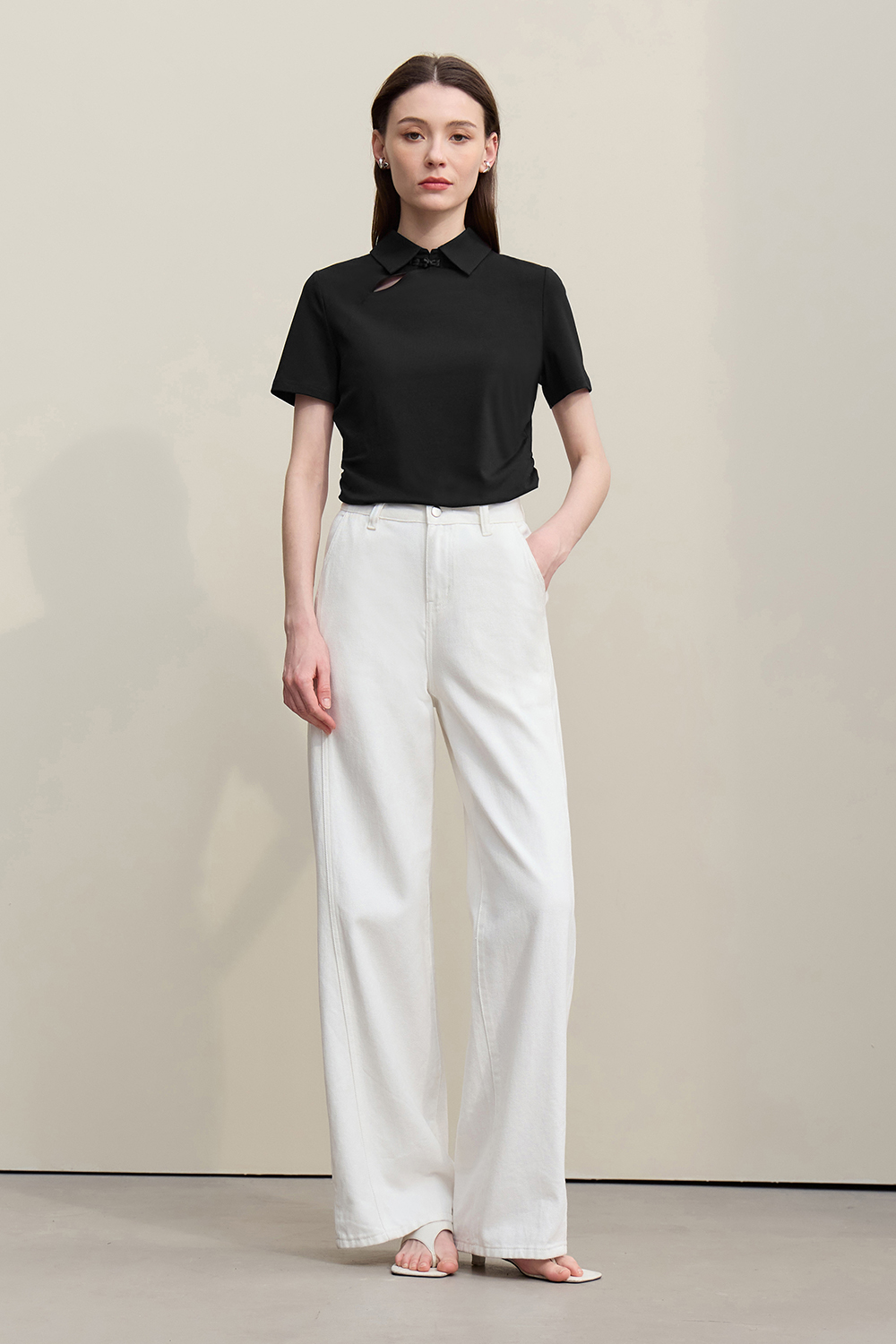 Lapel Frog Button Cotton Stretch T-shirt