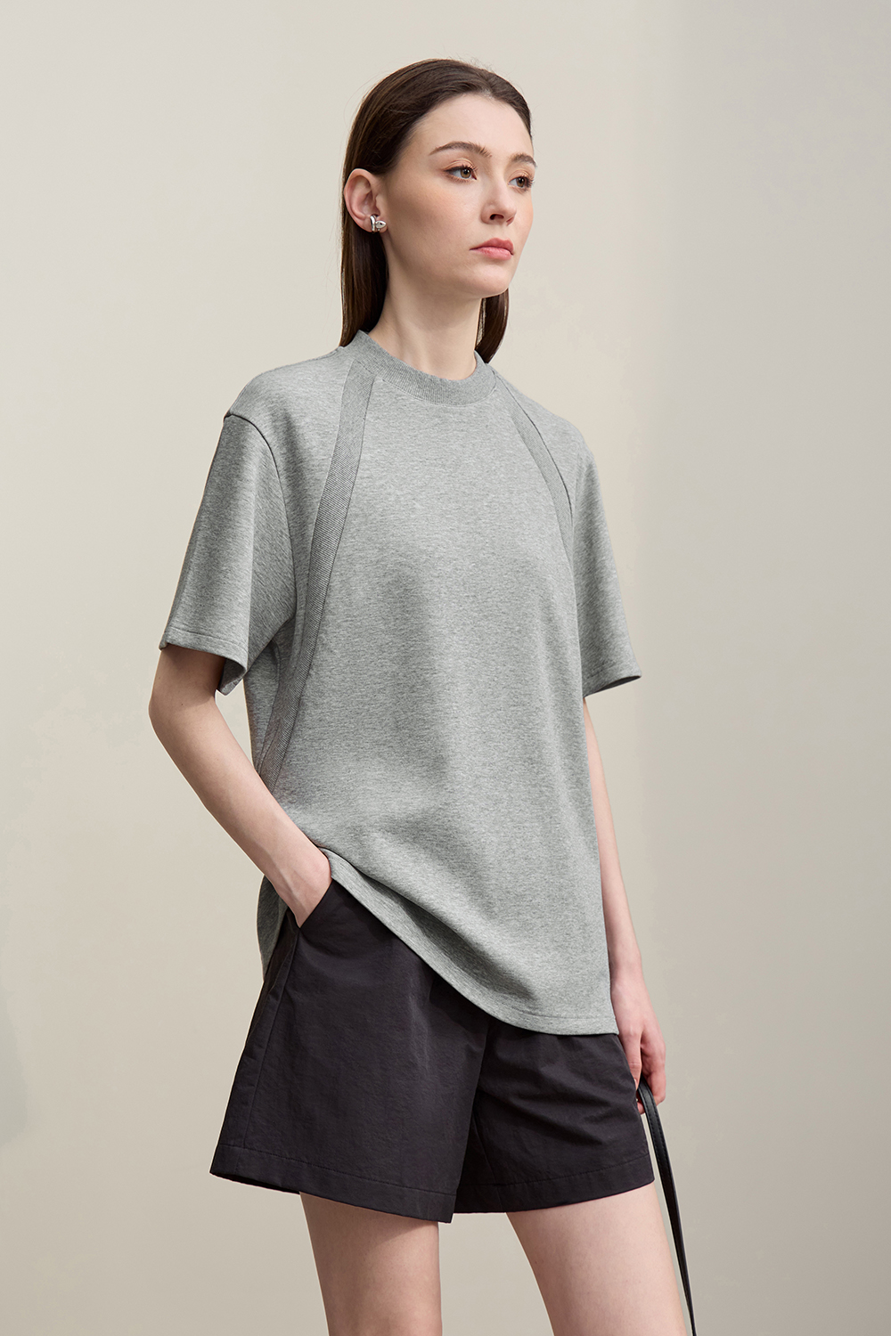 Ribbed Spliced Air Layer T-shirt