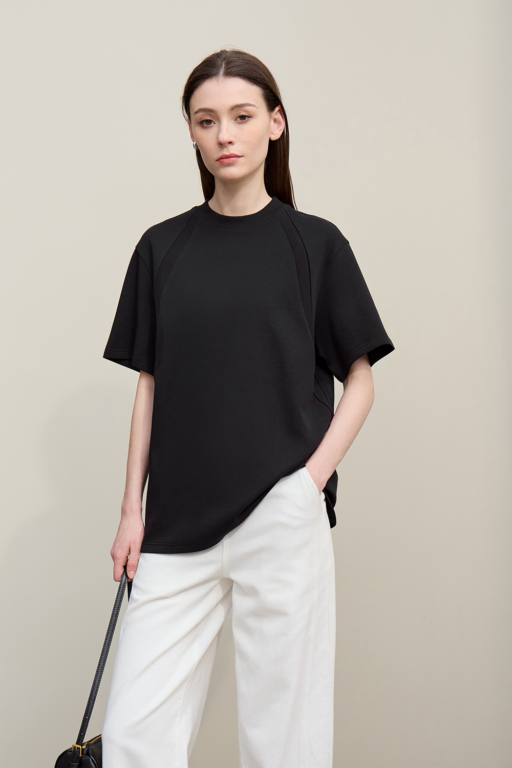 Ribbed Spliced Air Layer T-shirt