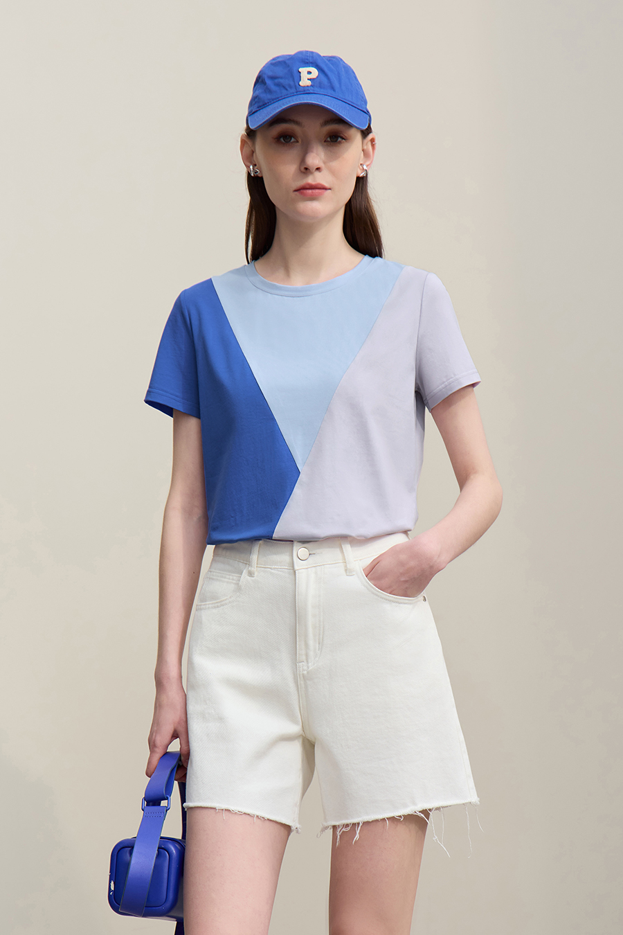 Color-blocked Crew Neck T-shirt|AMII