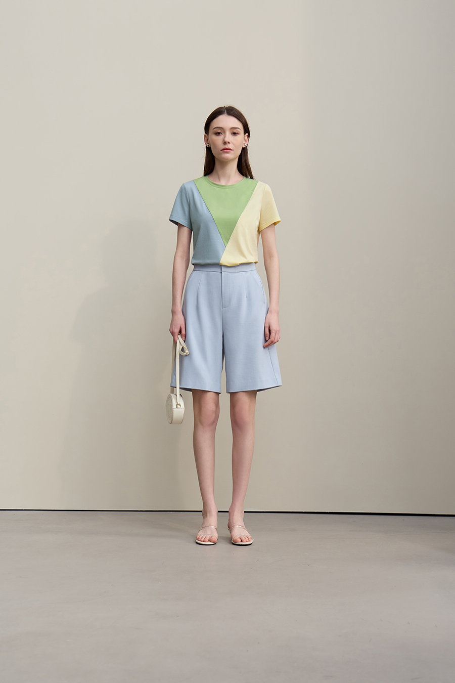 Color-blocked Crew Neck T-shirt|AMII