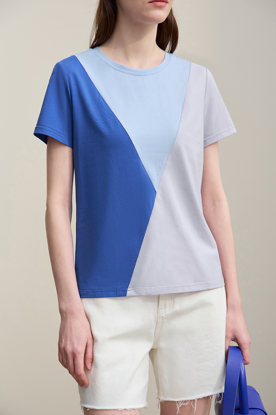 Color-blocked Crew Neck T-shirt|AMII