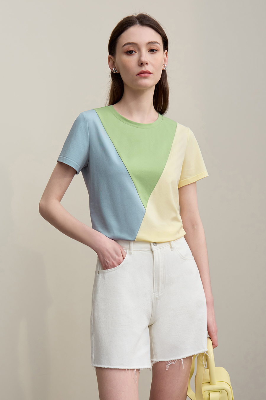 Color-blocked Crew Neck T-shirt|AMII