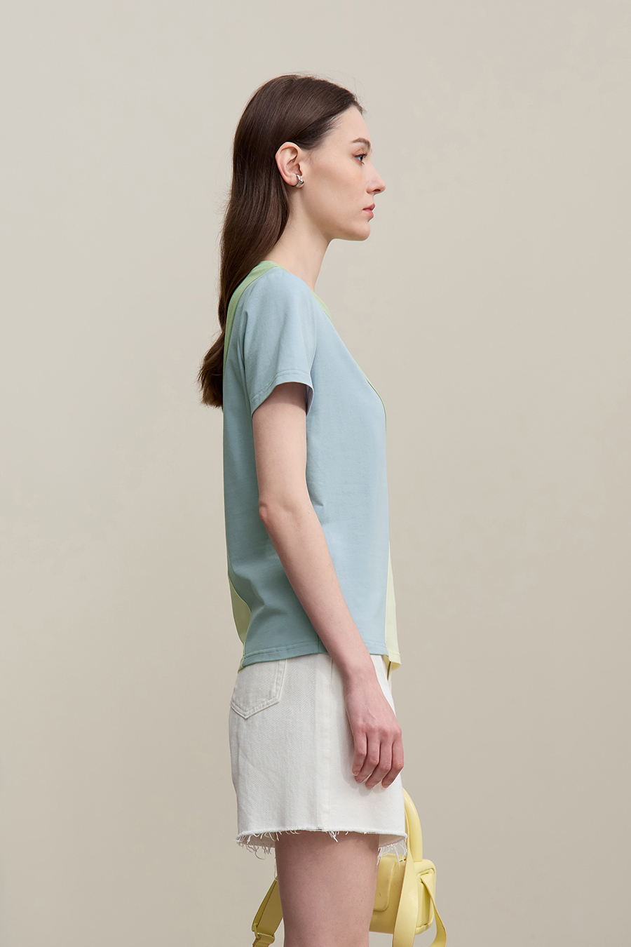 Color-blocked Crew Neck T-shirt|AMII