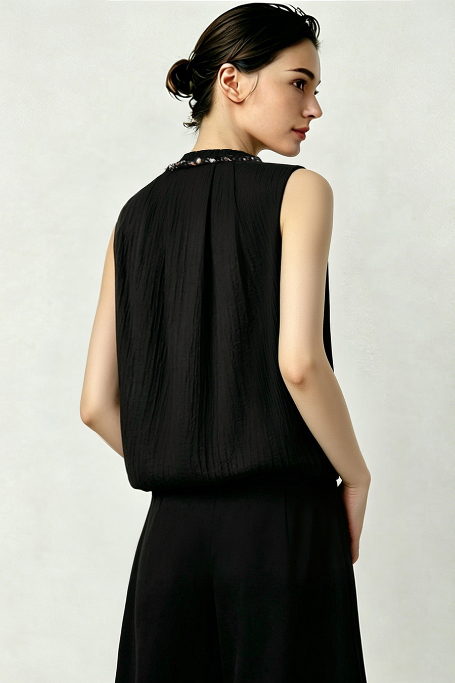 Tweed-style acetate sleeveless blouse|AMII