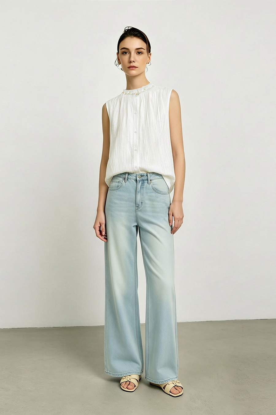 Tweed-style acetate sleeveless blouse|AMII