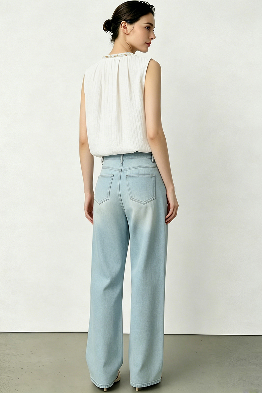 Tweed-style acetate sleeveless blouse|AMII