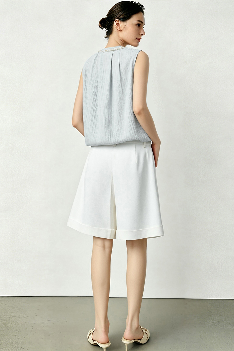 Tweed-style acetate sleeveless blouse|AMII