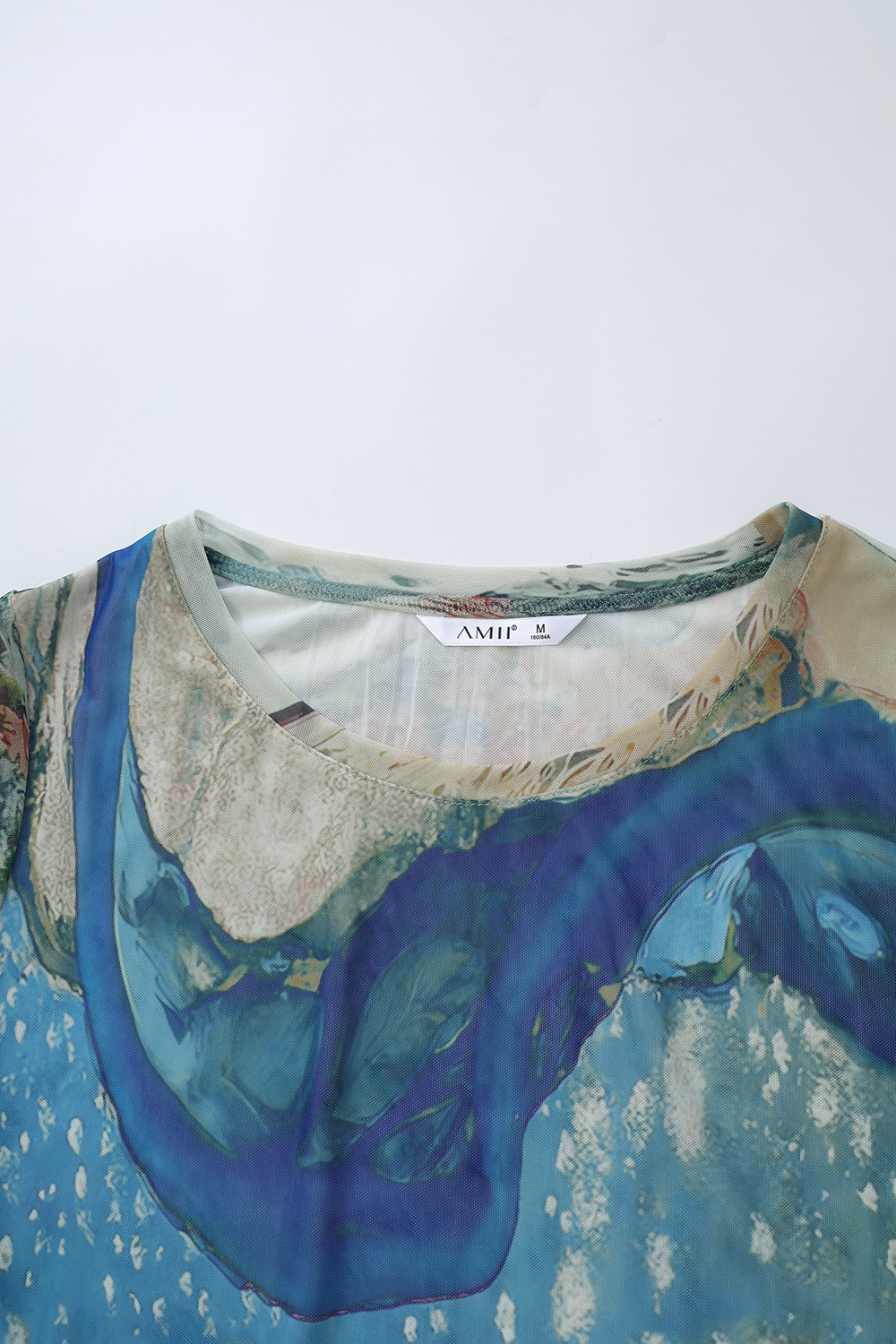 Abstract Print Mesh T-Shirt|AMII