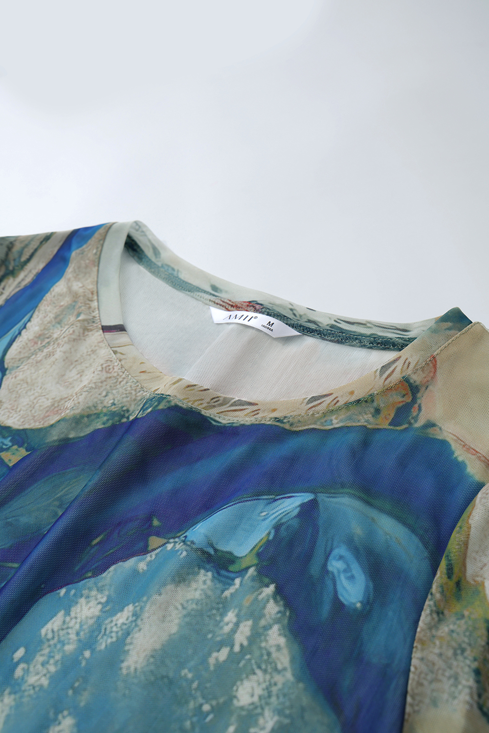 Abstract Print Mesh T-Shirt|AMII