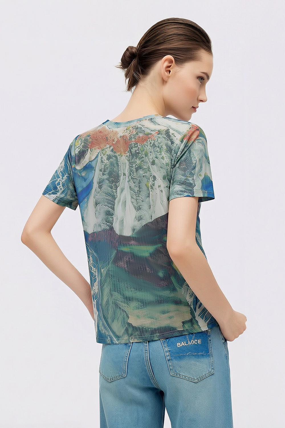 Abstract Print Mesh T-Shirt|AMII