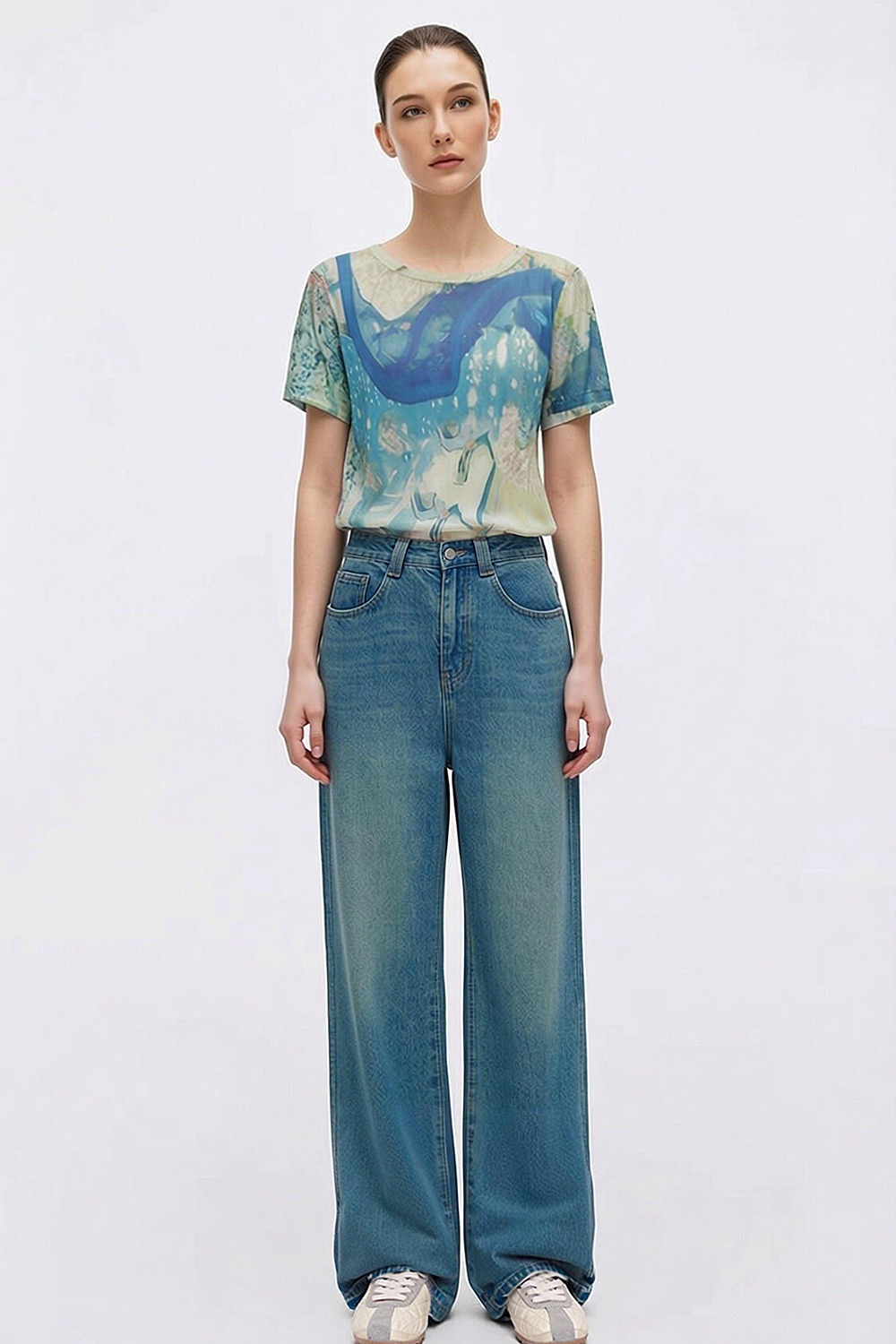 Abstract Print Mesh T-Shirt|AMII