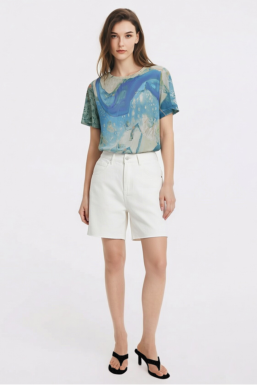 Abstract Print Mesh T-Shirt|AMII