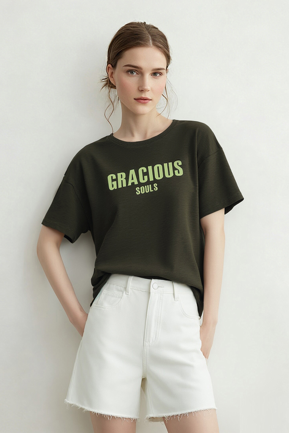 Letter Print Stretch Cotton T-Shirt|AMII
