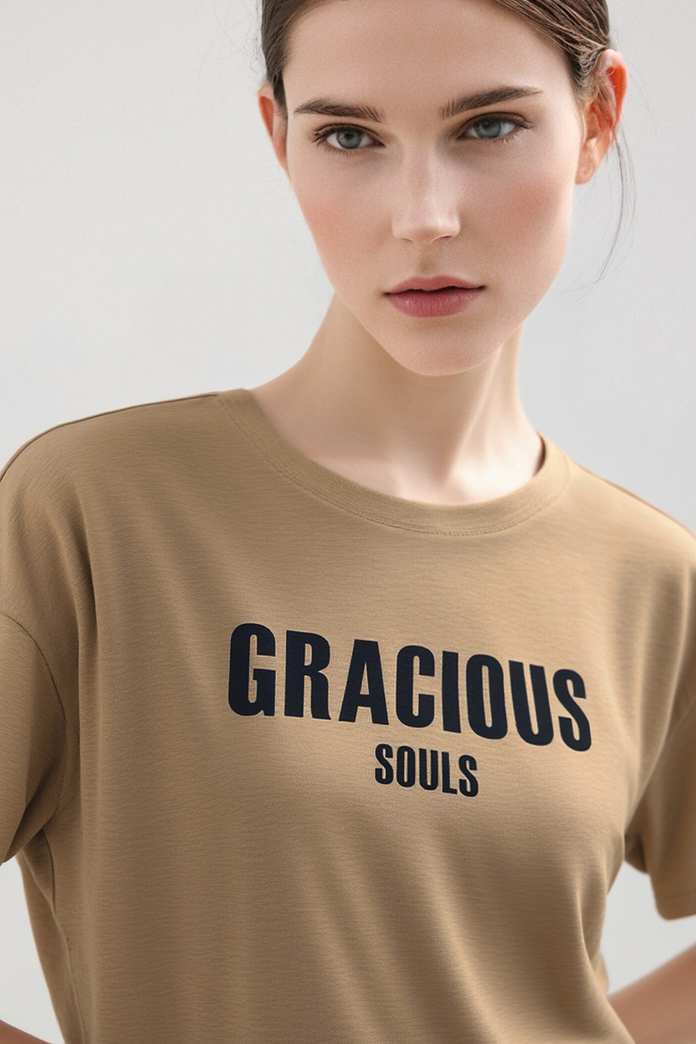 Letter Print Stretch Cotton T-Shirt|AMII