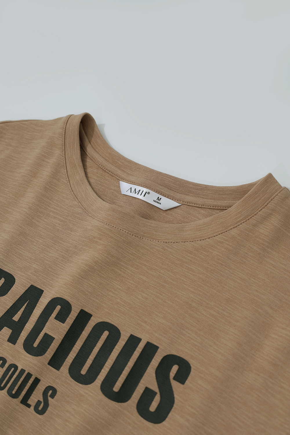 Letter Print Stretch Cotton T-Shirt|AMII