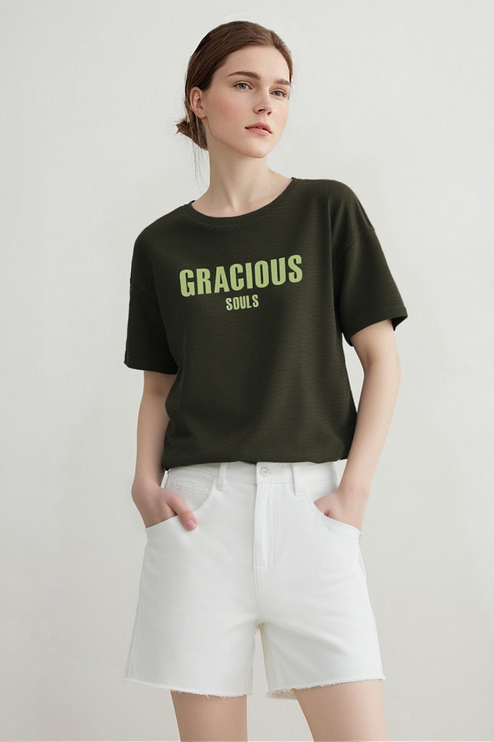 Letter Print Stretch Cotton T-Shirt|AMII