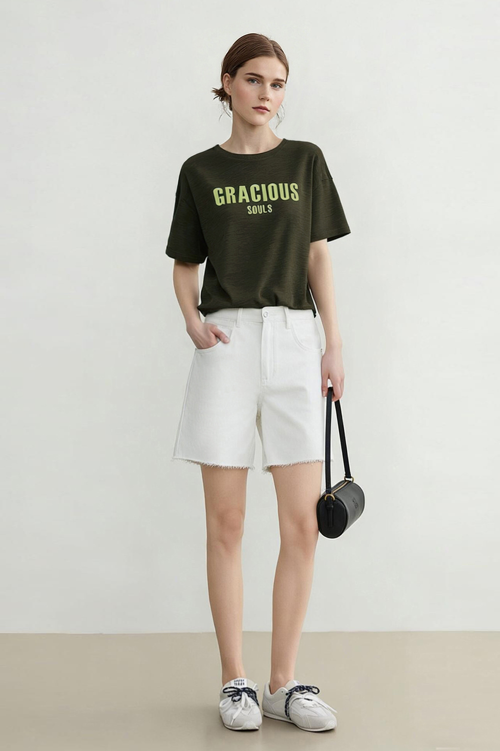 Letter Print Stretch Cotton T-Shirt|AMII