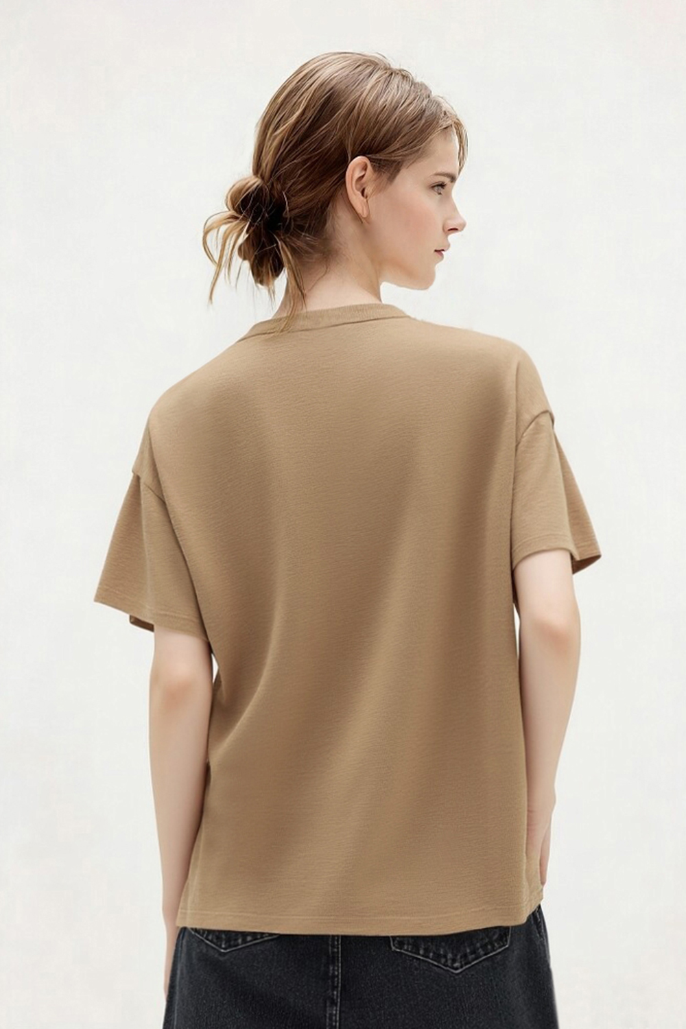 Letter Print Stretch Cotton T-Shirt|AMII