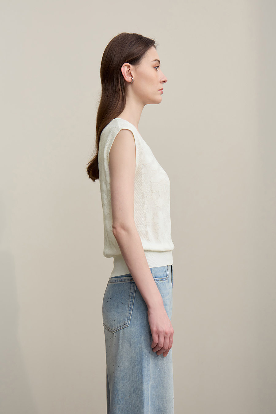 Crew Neck Jacquard Knit Sweater|AMII