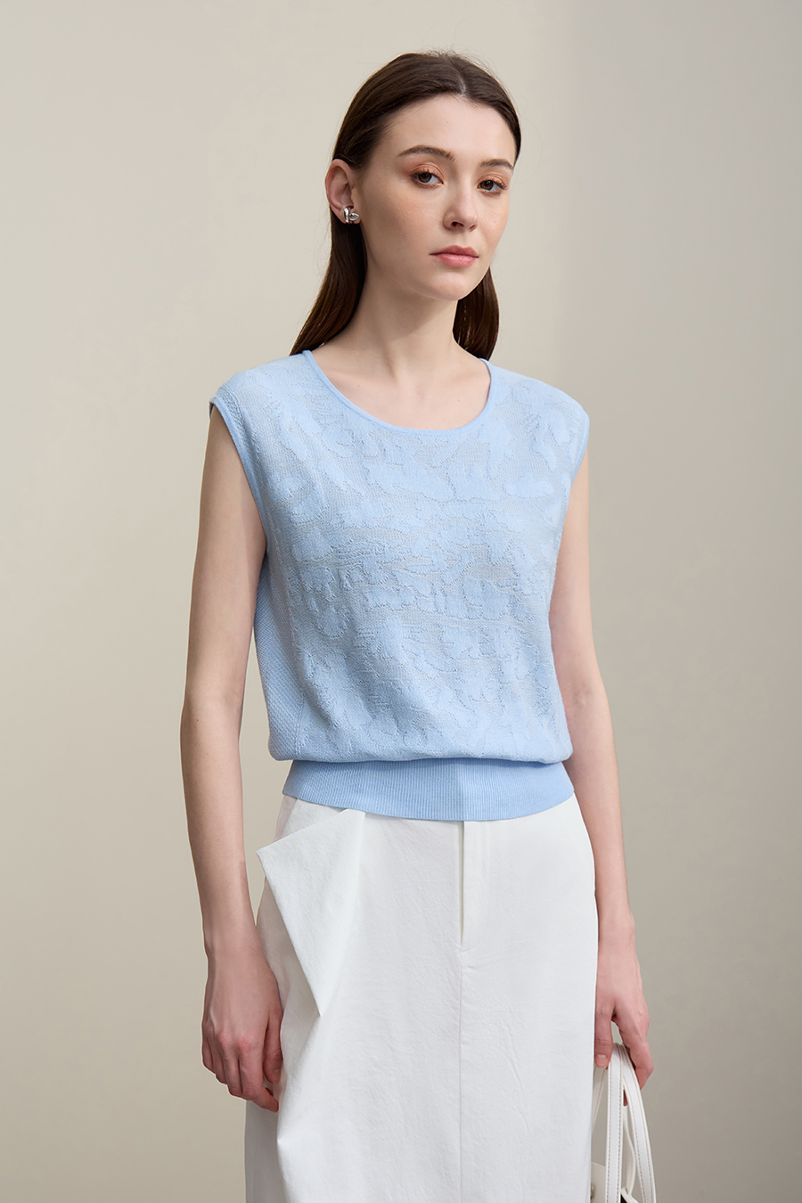 Crew Neck Jacquard Knit Sweater|AMII