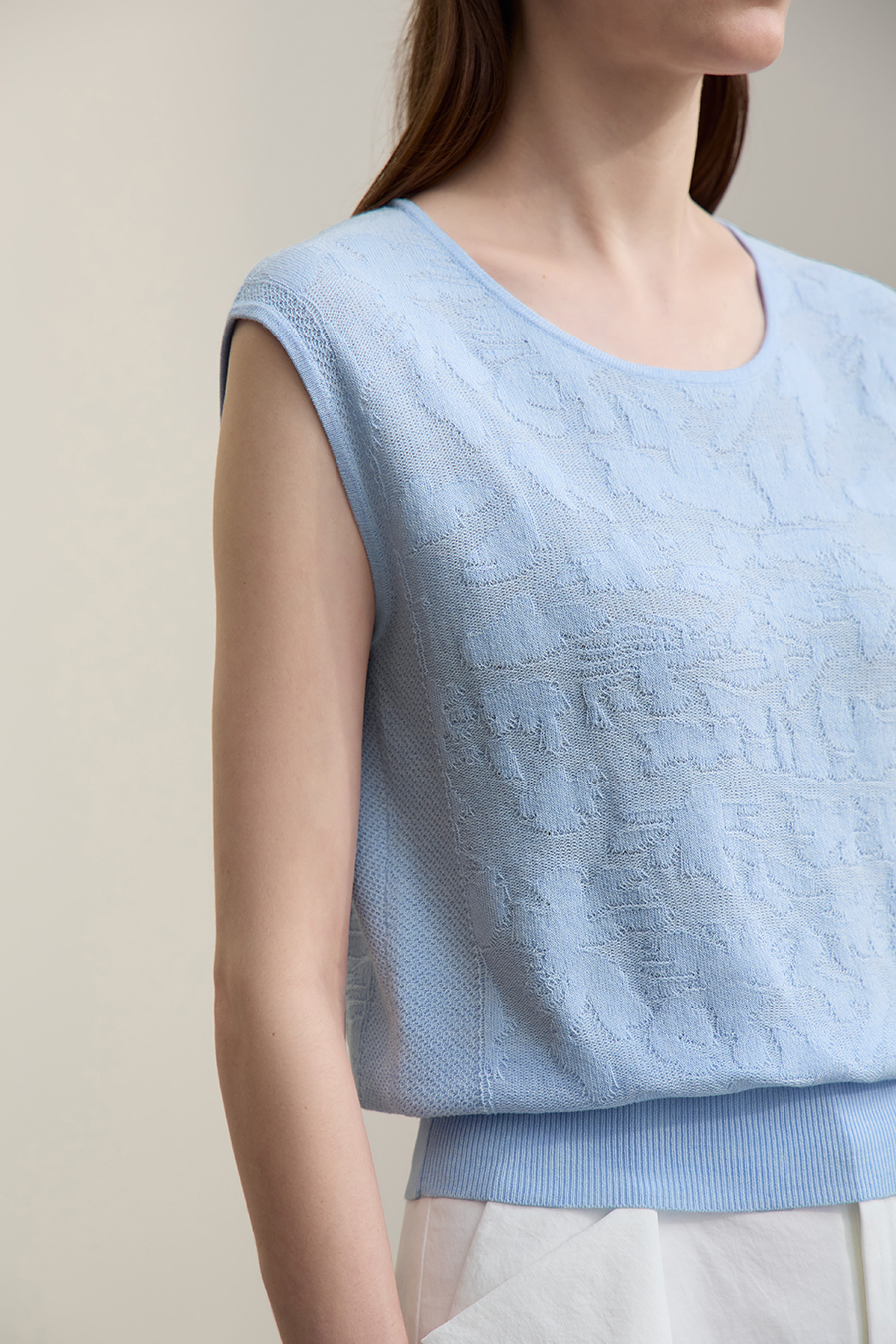Crew Neck Jacquard Knit Sweater|AMII