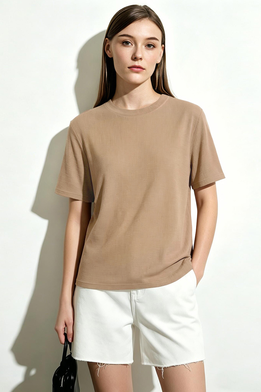 Rib Spliced Round Neck T-Shirt|AMII