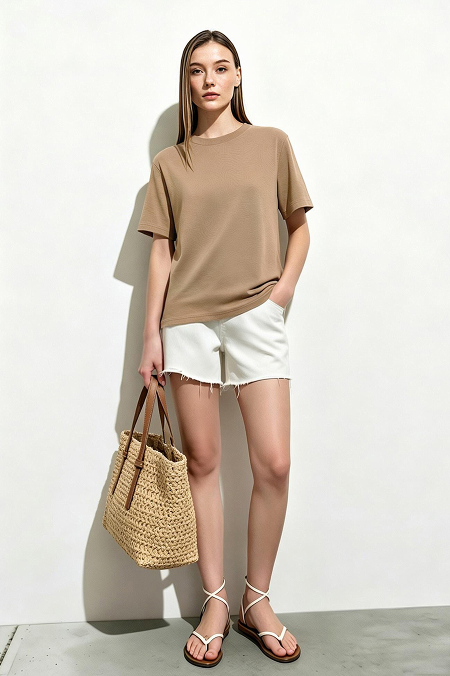Rib Spliced Round Neck T-Shirt|AMII