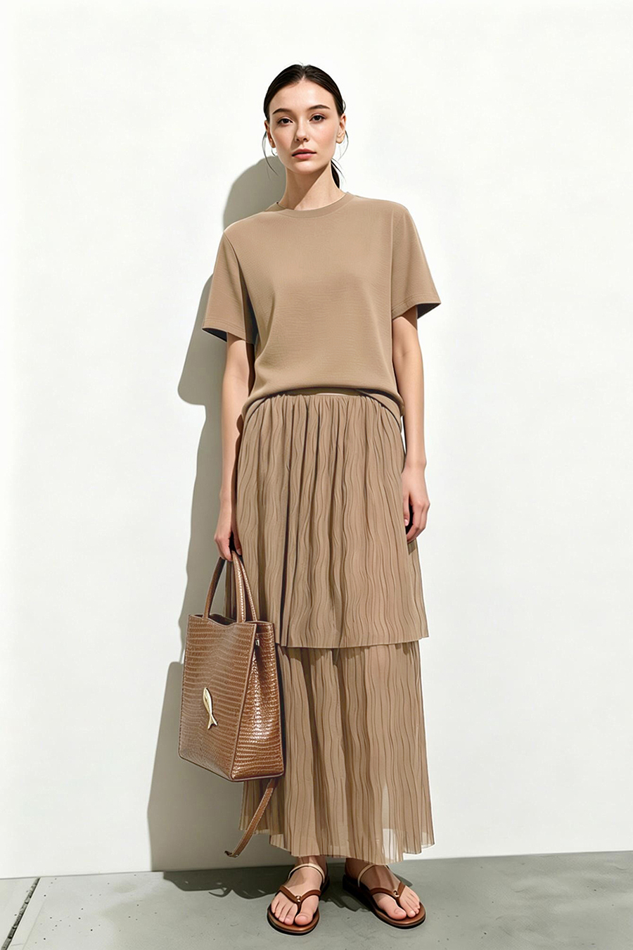 Rib Spliced Round Neck T-Shirt|AMII