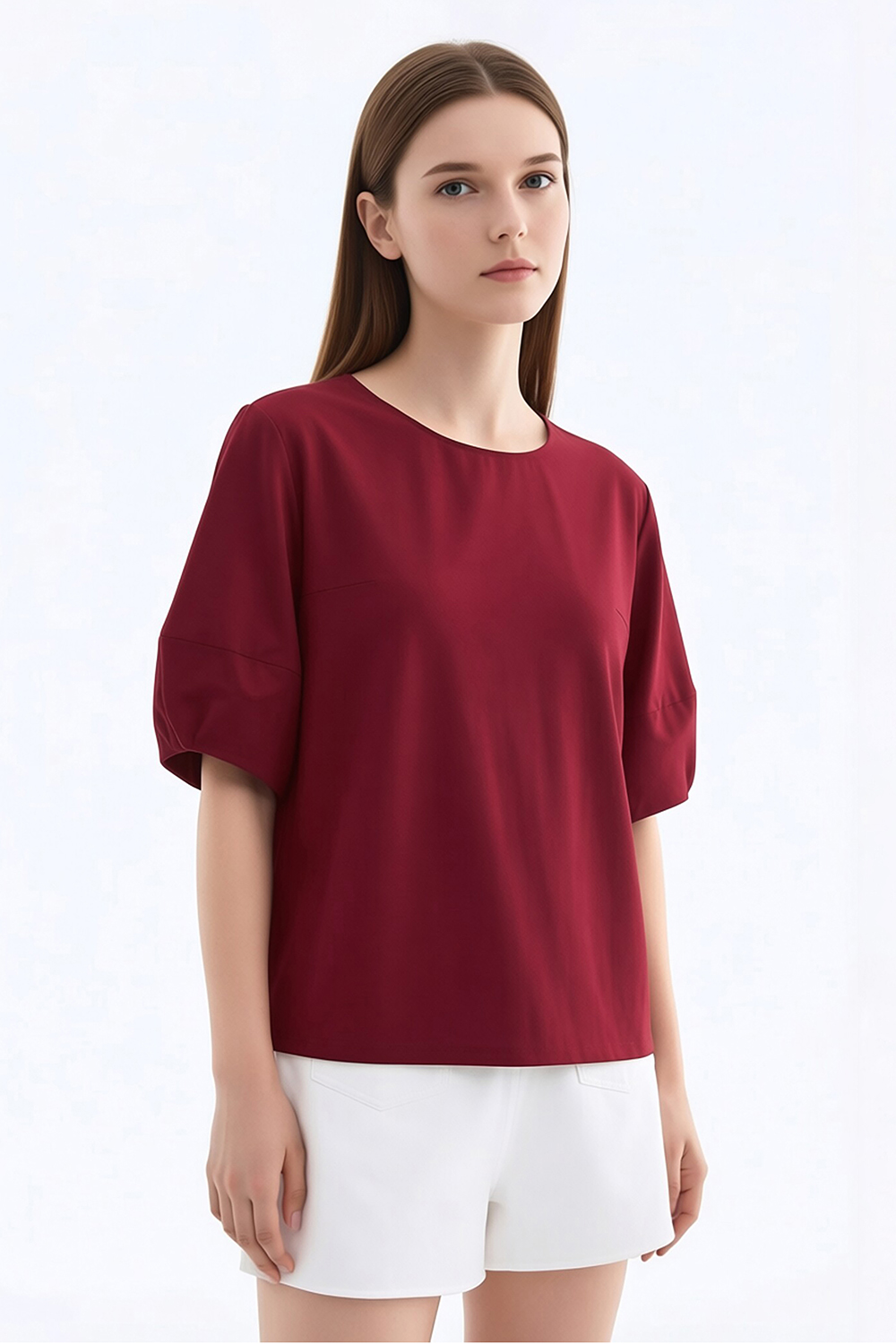 Round Neck Lantern Sleeve Shirt