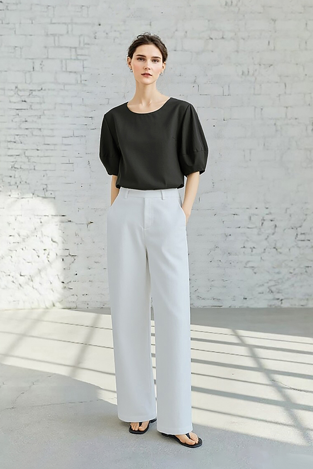Round Neck Lantern Sleeve Shirt