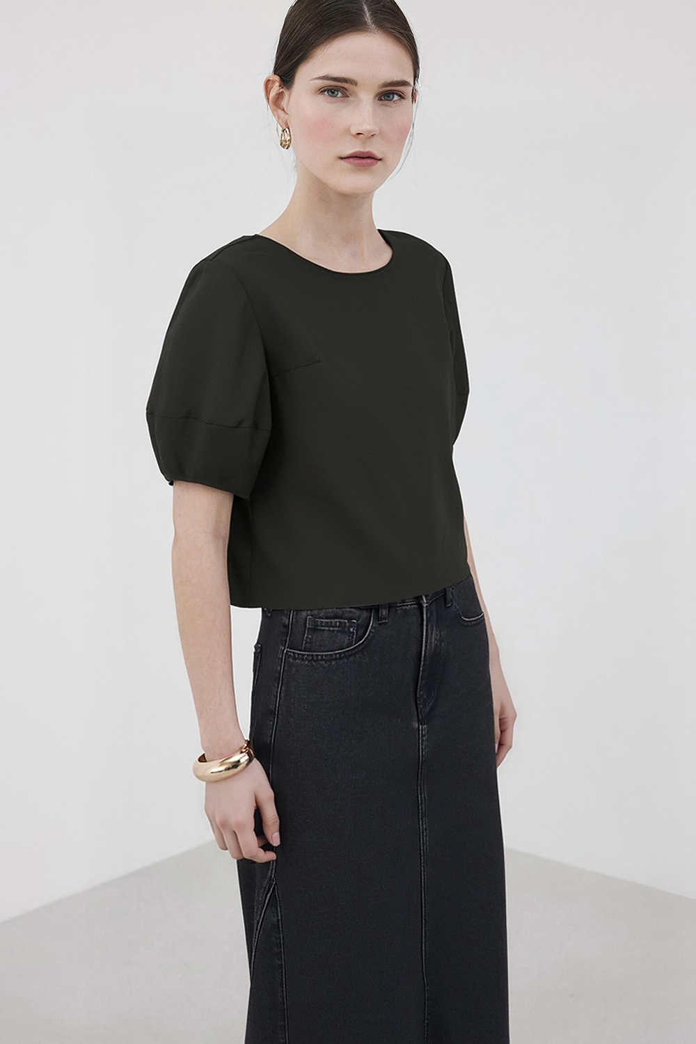 Round Neck Lantern Sleeve Shirt