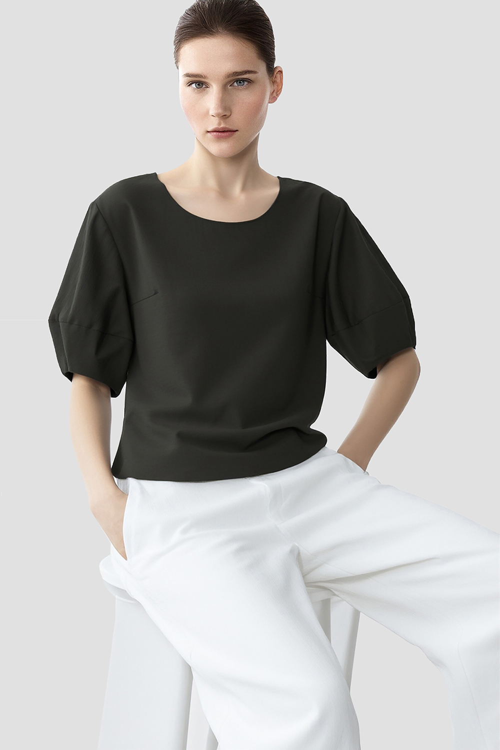 Round Neck Lantern Sleeve Shirt