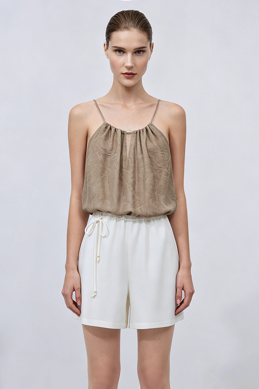 Tie Detail Jacquard Camisole Top|AMII
