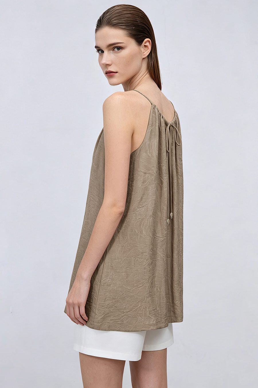 Tie Detail Jacquard Camisole Top|AMII