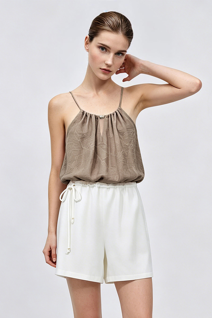 Tie Detail Jacquard Camisole Top|AMII