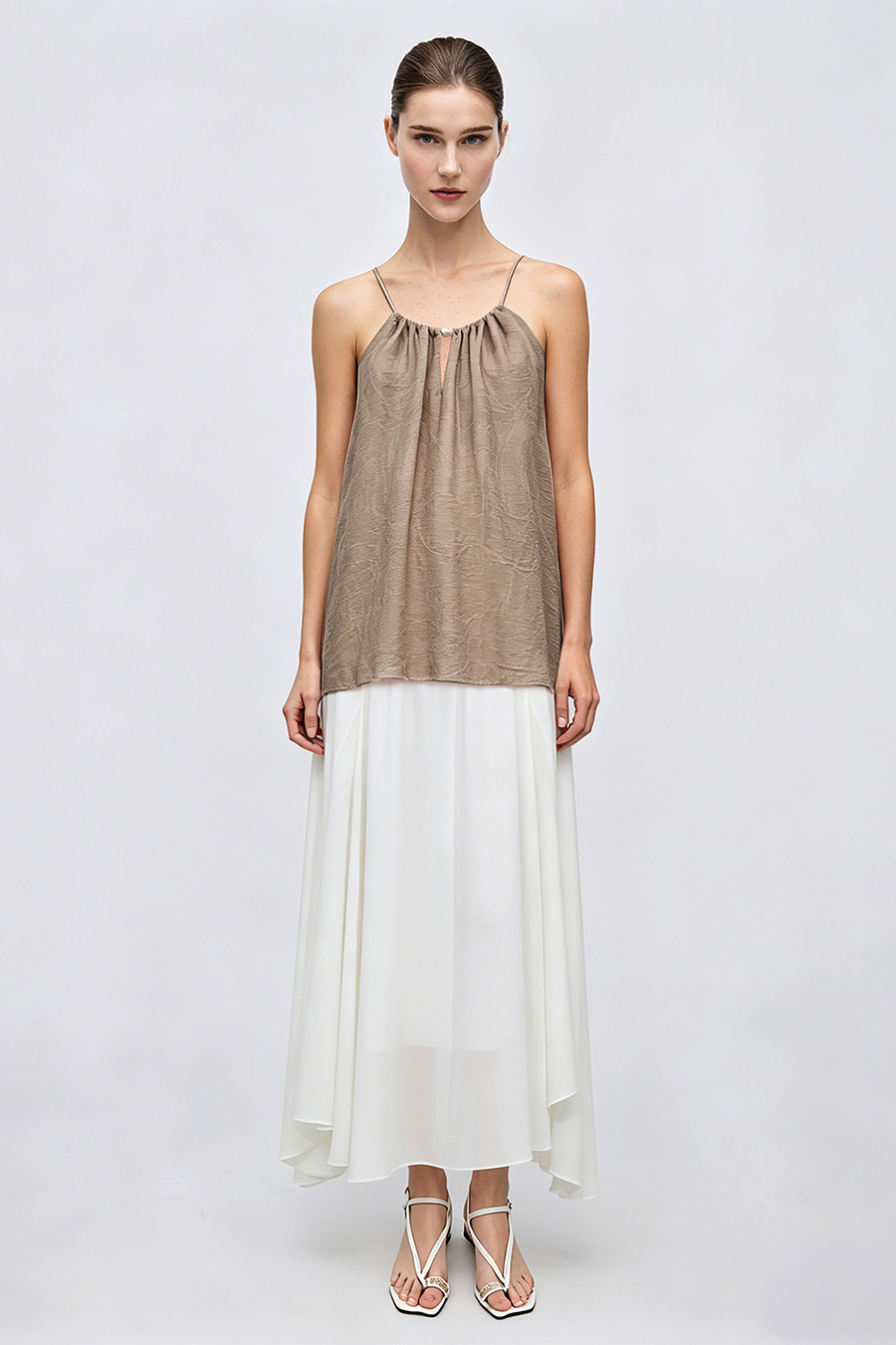 Tie Detail Jacquard Camisole Top|AMII