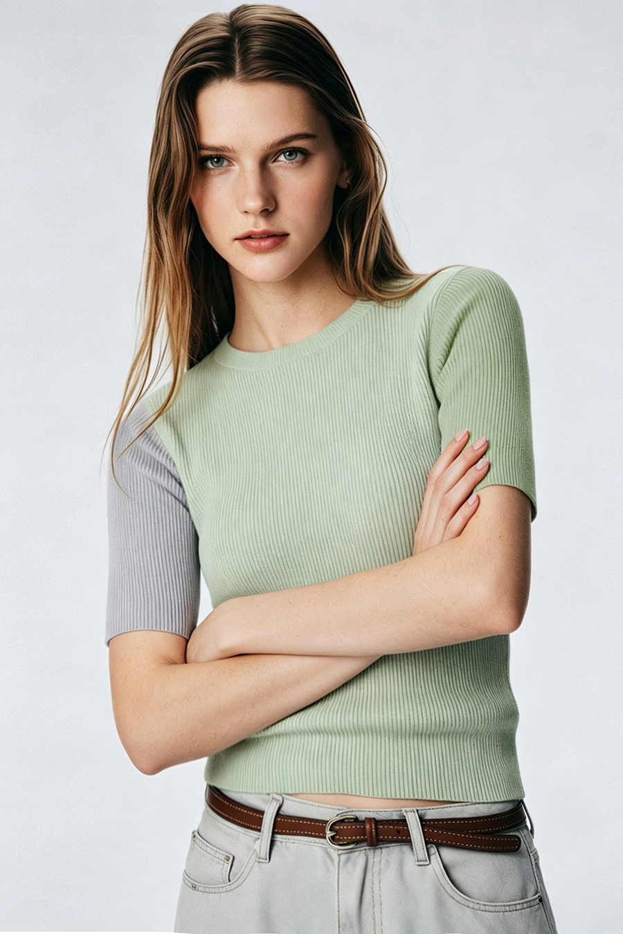 Crew Neck Contrast Color Knit Sweater|AMII