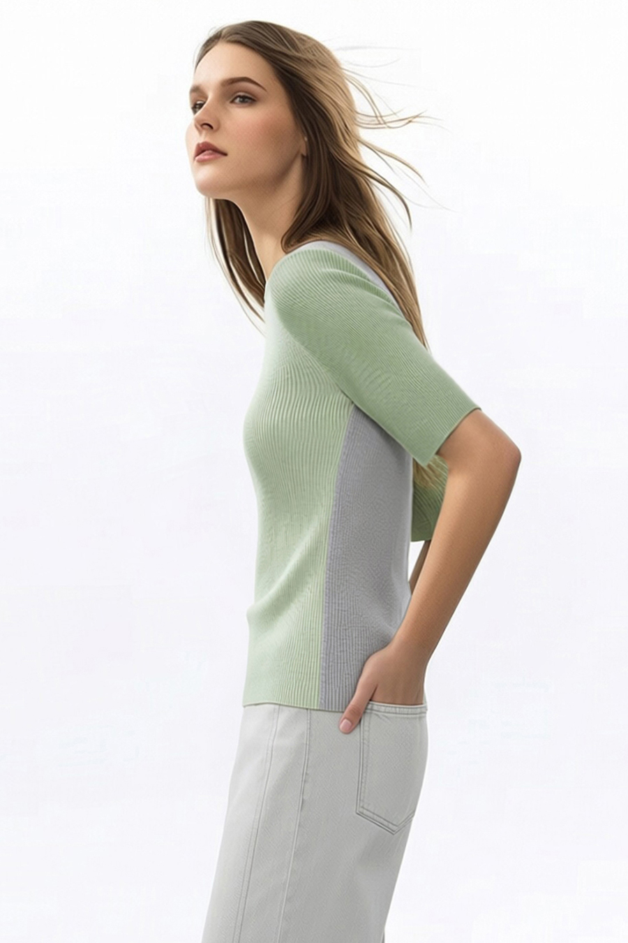 Crew Neck Contrast Color Knit Sweater|AMII
