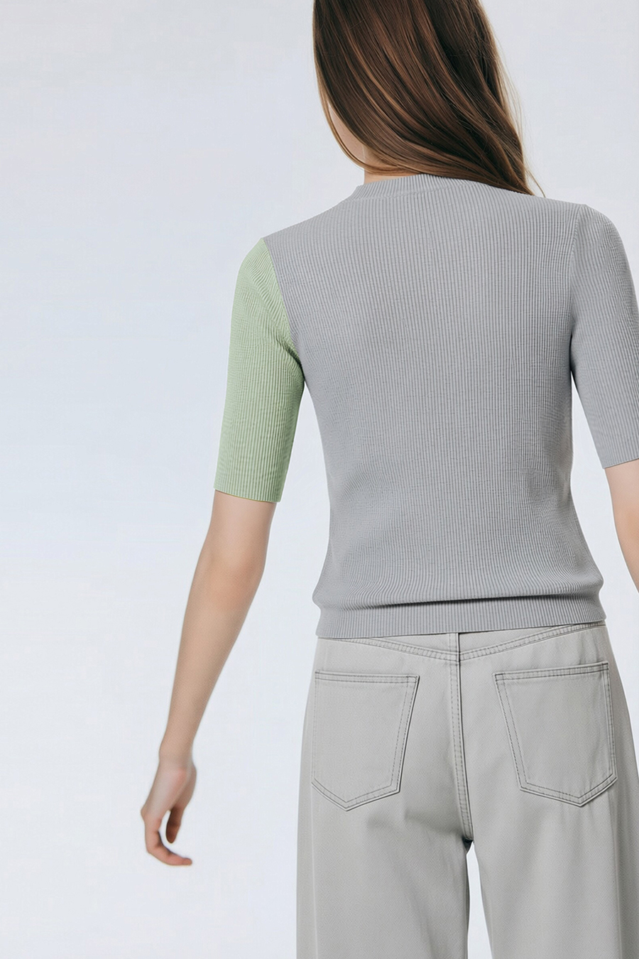Crew Neck Contrast Color Knit Sweater|AMII