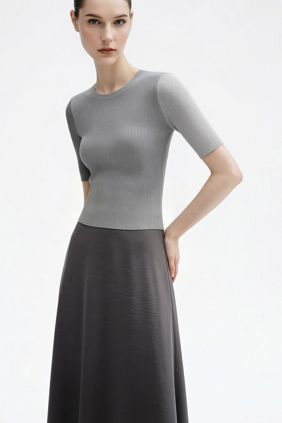 Crew Neck Contrast Color Knit Sweater|AMII