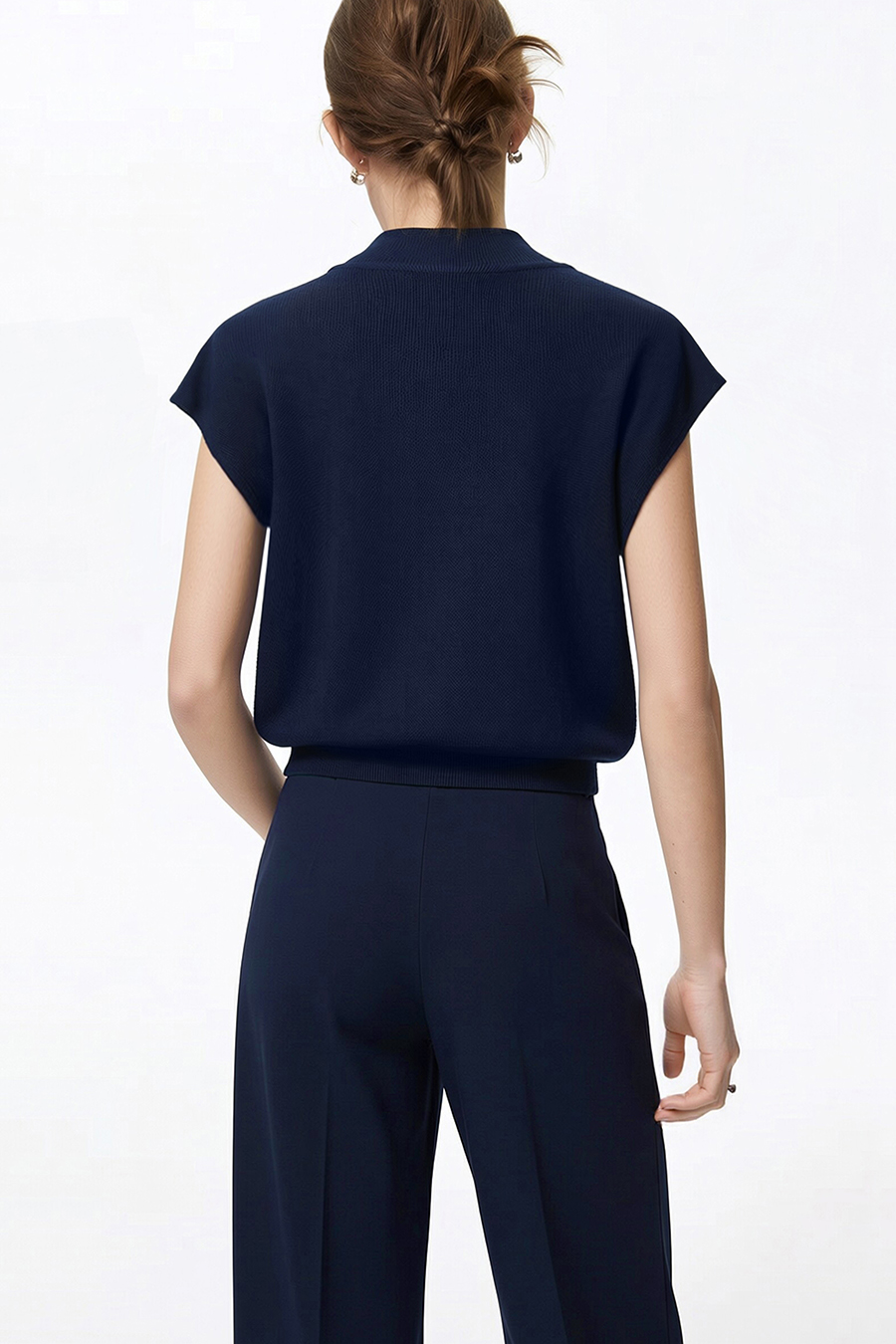 Mock Neck Cap Sleeve Knit Sweater|AMII