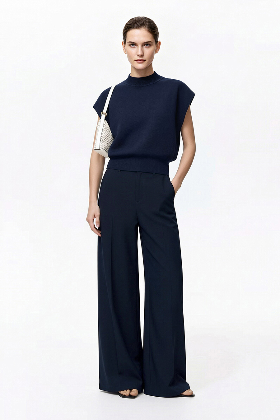 Mock Neck Cap Sleeve Knit Sweater|AMII