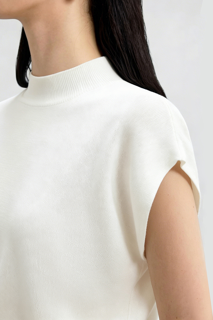 Mock Neck Cap Sleeve Knit Sweater|AMII