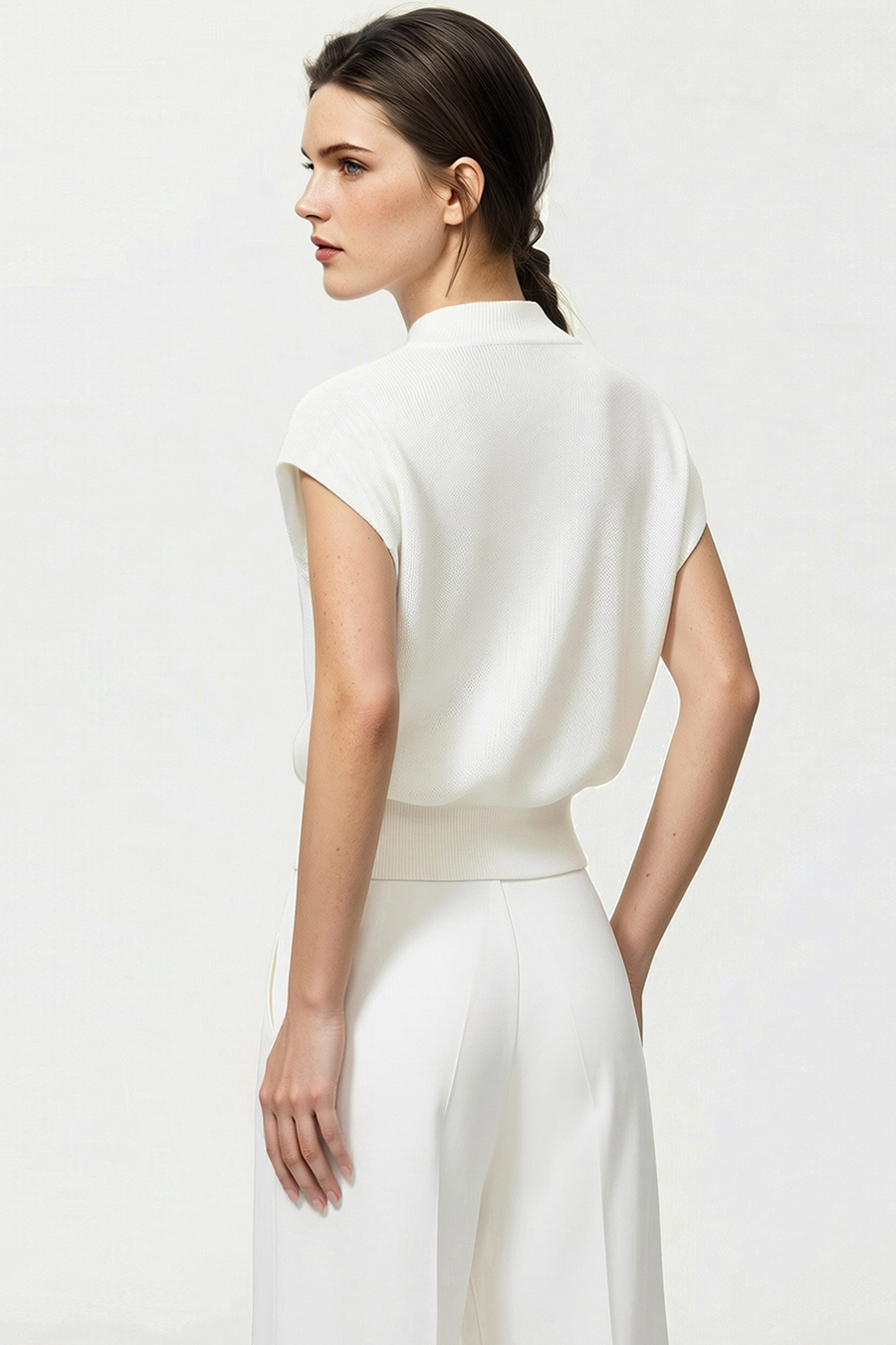 Mock Neck Cap Sleeve Knit Sweater|AMII